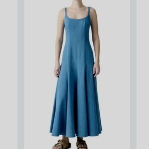Akris Punto Denim Maxi Dress $1590 Long Sundress Blue Sleeveless Size 10